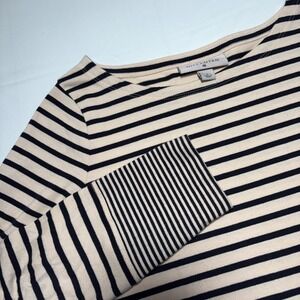 NILI LOTAN Women's Beige And Black Striped  Long Sleeve Shirt Top  Sz Small